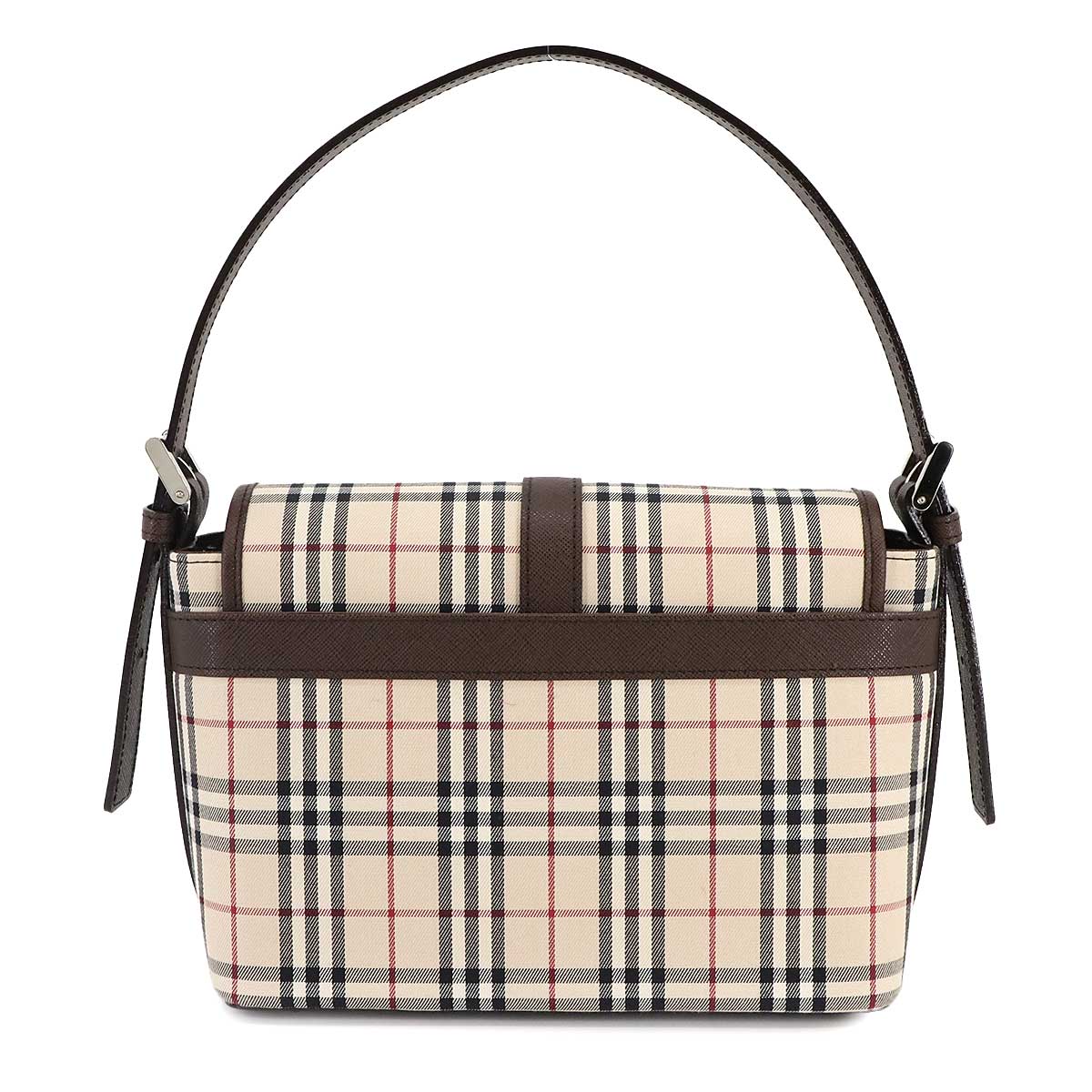 Plaid Shoulder Bag Canvas Leather Beige Brown Purse