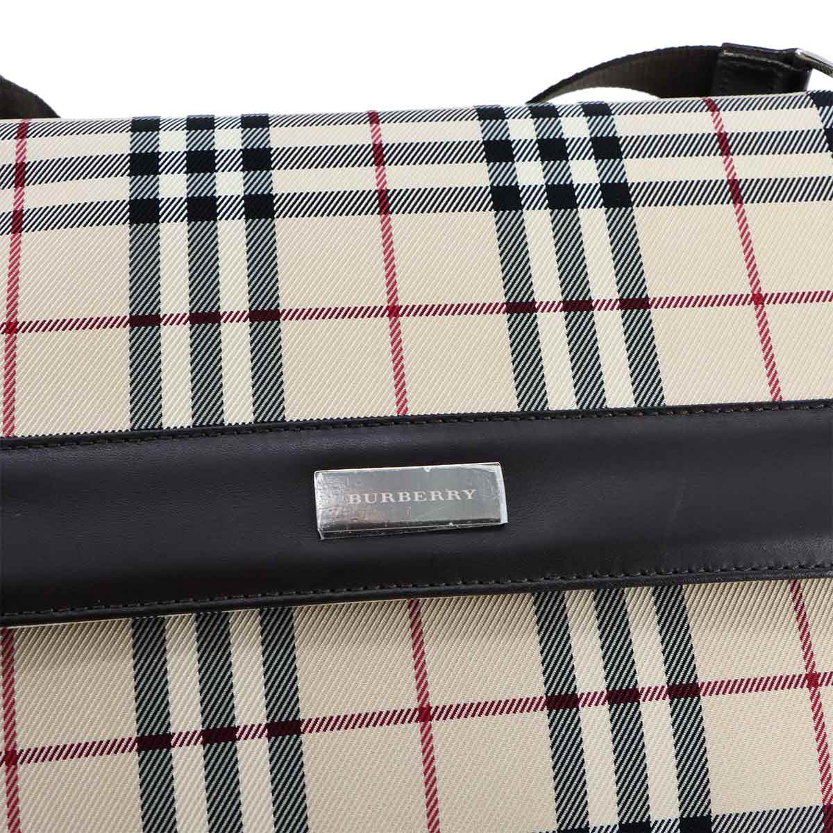 Plaid Shoulder Bag Canvas Leather Beige Brown Purse