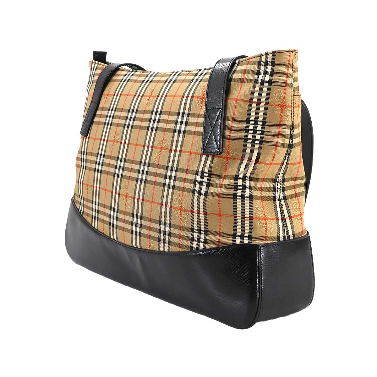 Plaid Small Tote Bag Canvas Leather Beige Black Haymarket