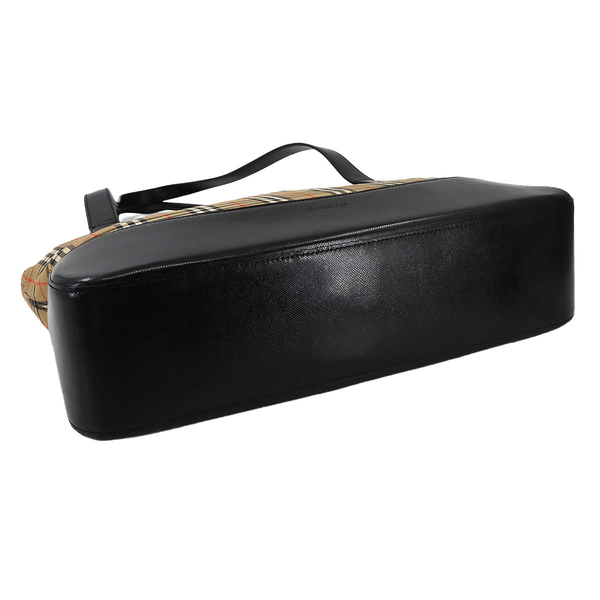 Plaid Small Tote Bag Canvas Leather Beige Black Haymarket