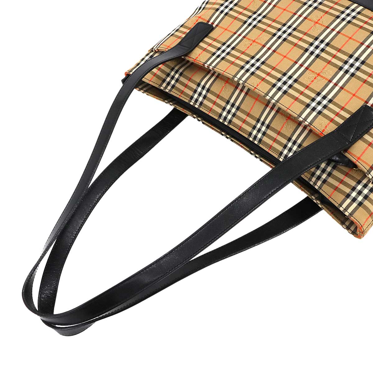 Plaid Small Tote Bag Canvas Leather Beige Black Haymarket