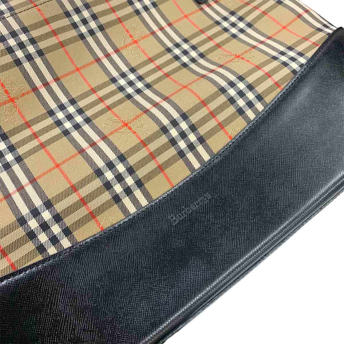 Plaid Small Tote Bag Canvas Leather Beige Black Haymarket