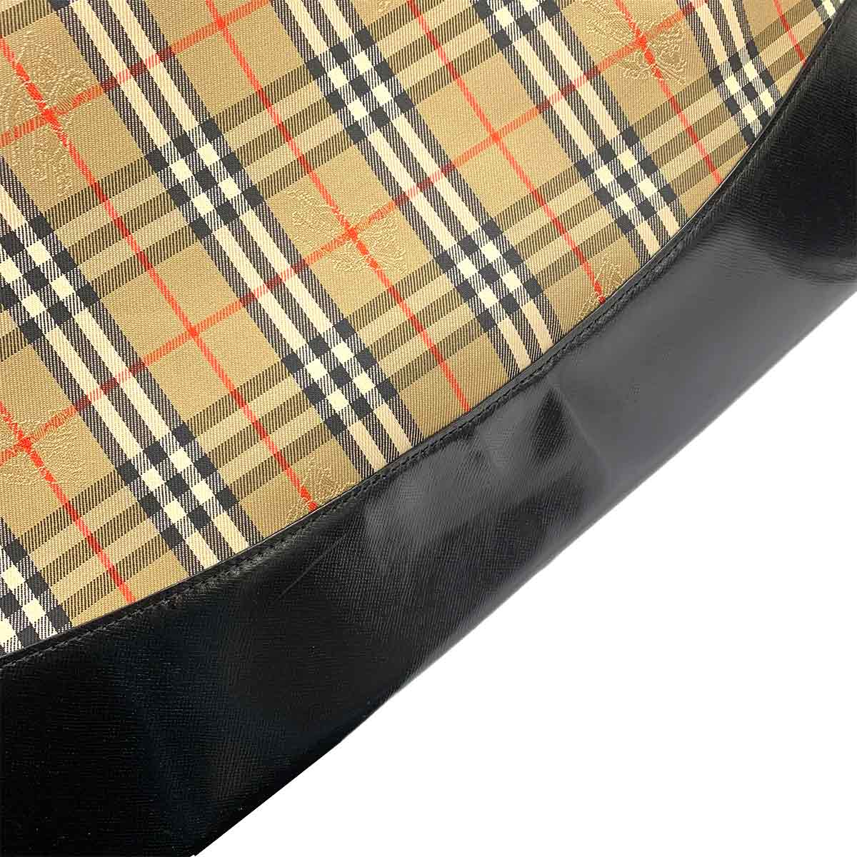 Plaid Small Tote Bag Canvas Leather Beige Black Haymarket