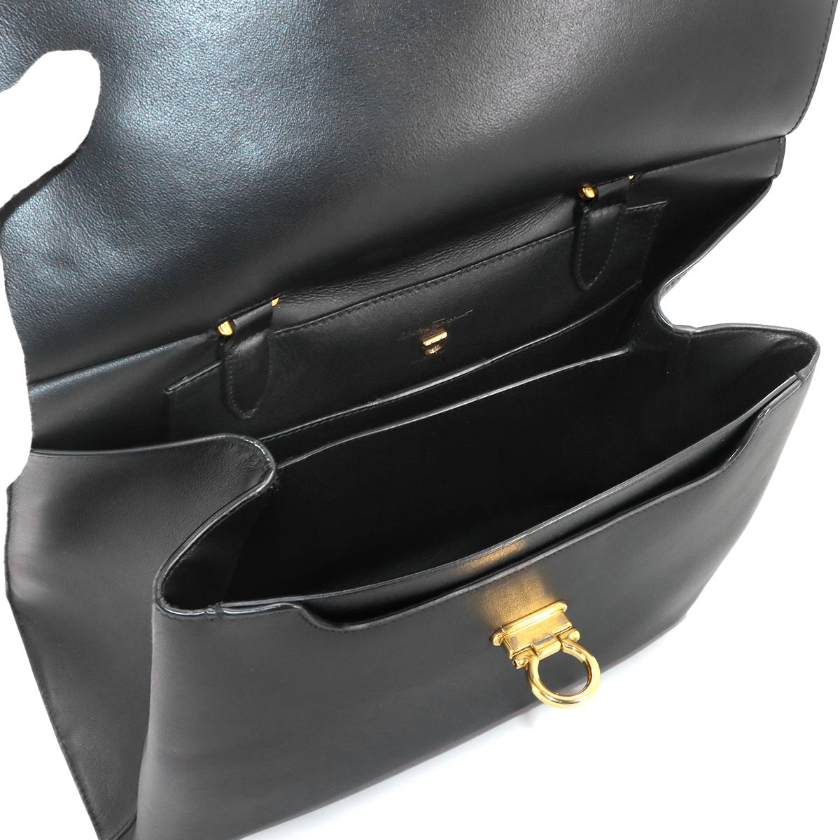 Gancini Hand Shoulder Bag Leather Black Purse