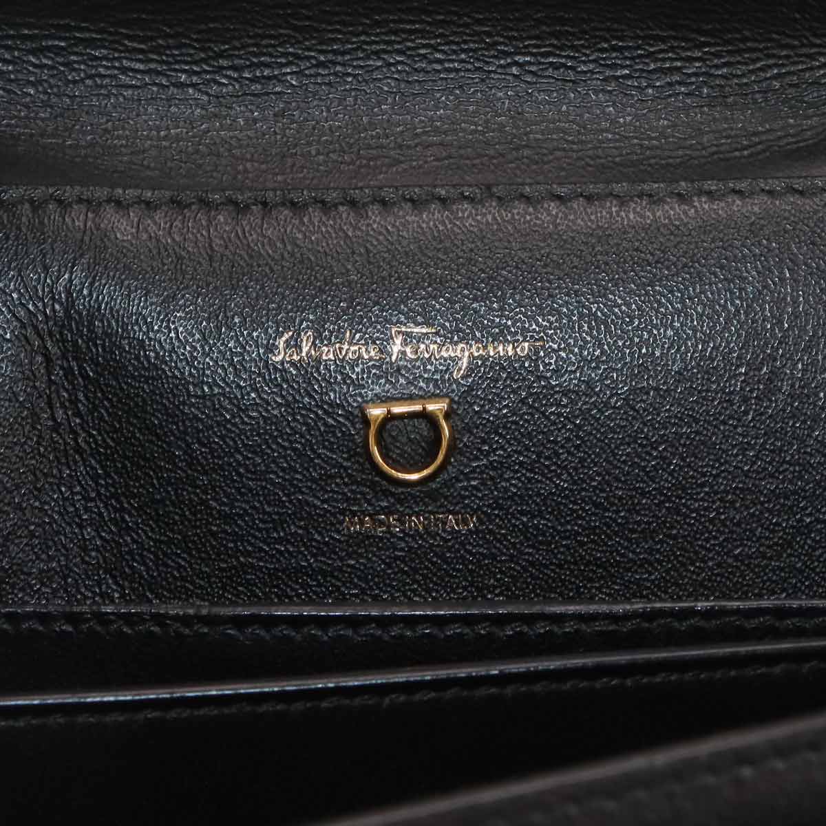 Gancini Hand Shoulder Bag Leather Black Purse