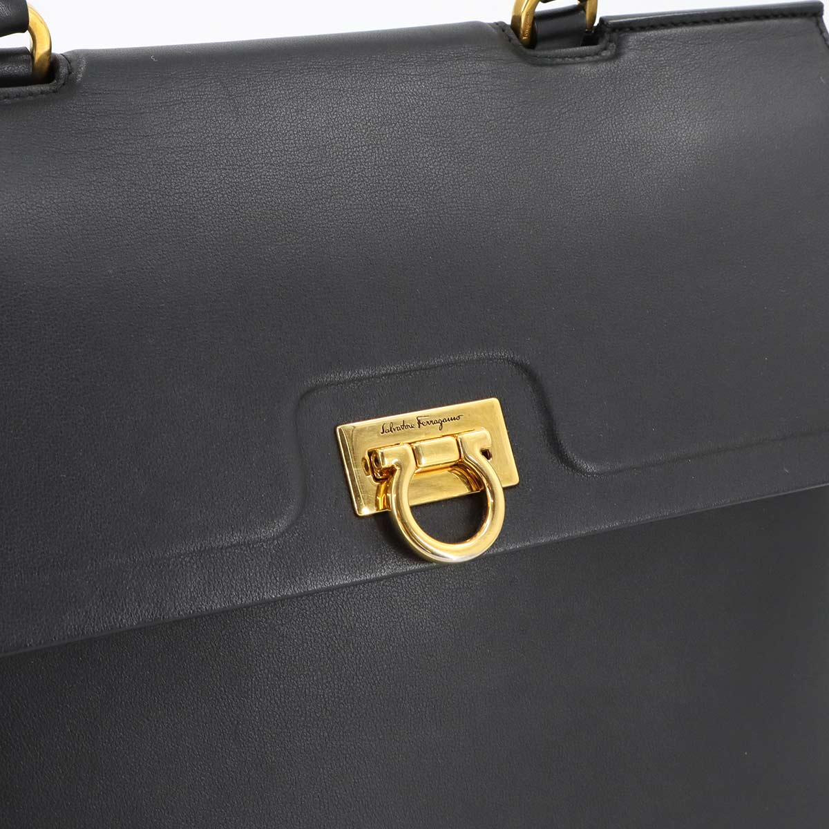 Gancini Hand Shoulder Bag Leather Black Purse