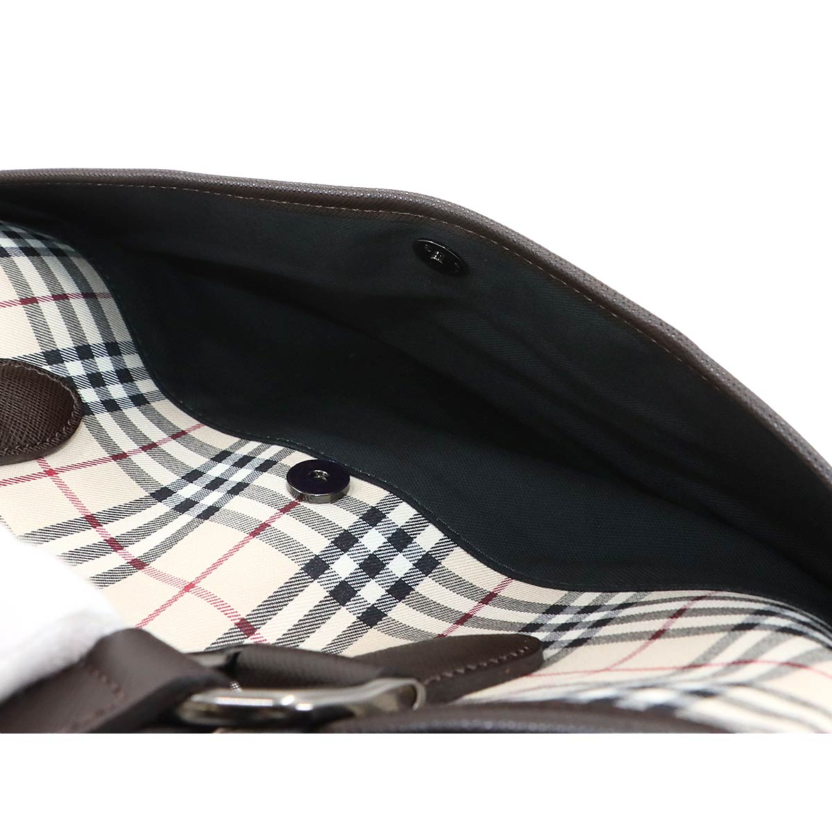 Plaid Tote Bag Canvas Leather Beige Brown Purse