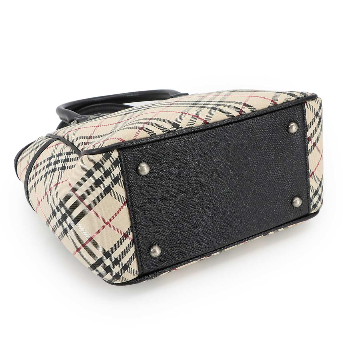 Plaid Hand Bag Canvas Leather Beige Black Purse