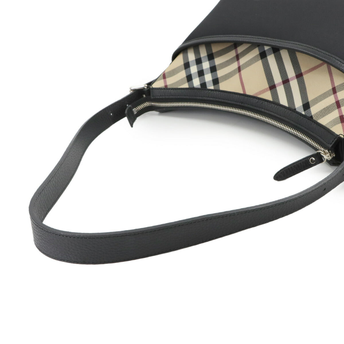 Plaid Shoulder Bag Canvas Leather Beige Black Purse