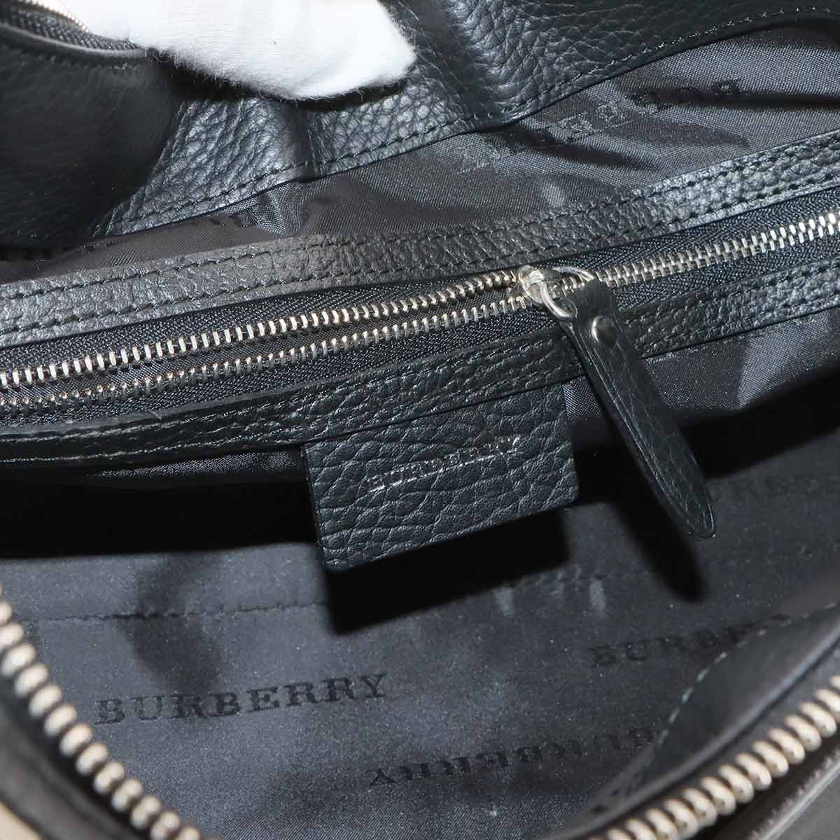 Plaid Shoulder Bag Canvas Leather Beige Black Purse