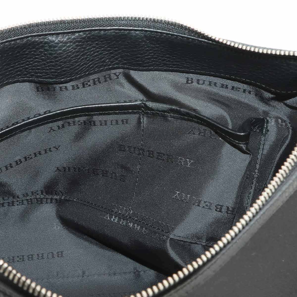 Plaid Shoulder Bag Canvas Leather Beige Black Purse