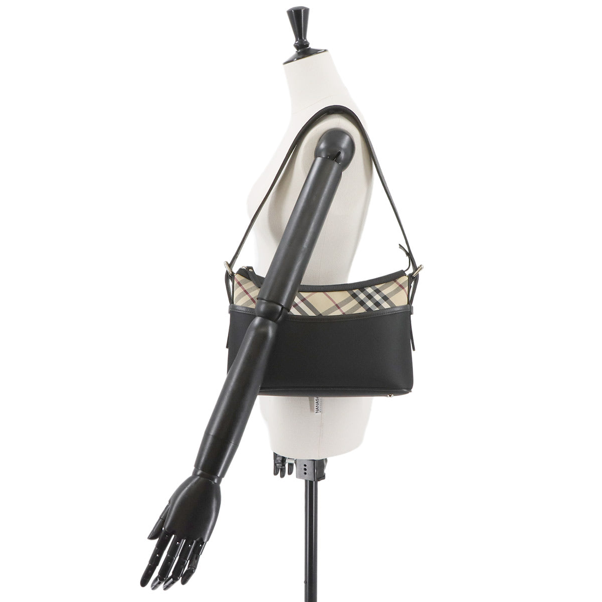 Plaid Shoulder Bag Canvas Leather Beige Black Purse