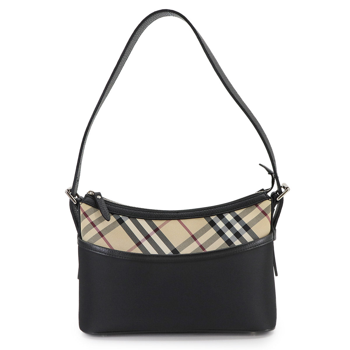 Plaid Shoulder Bag Canvas Leather Beige Black Purse