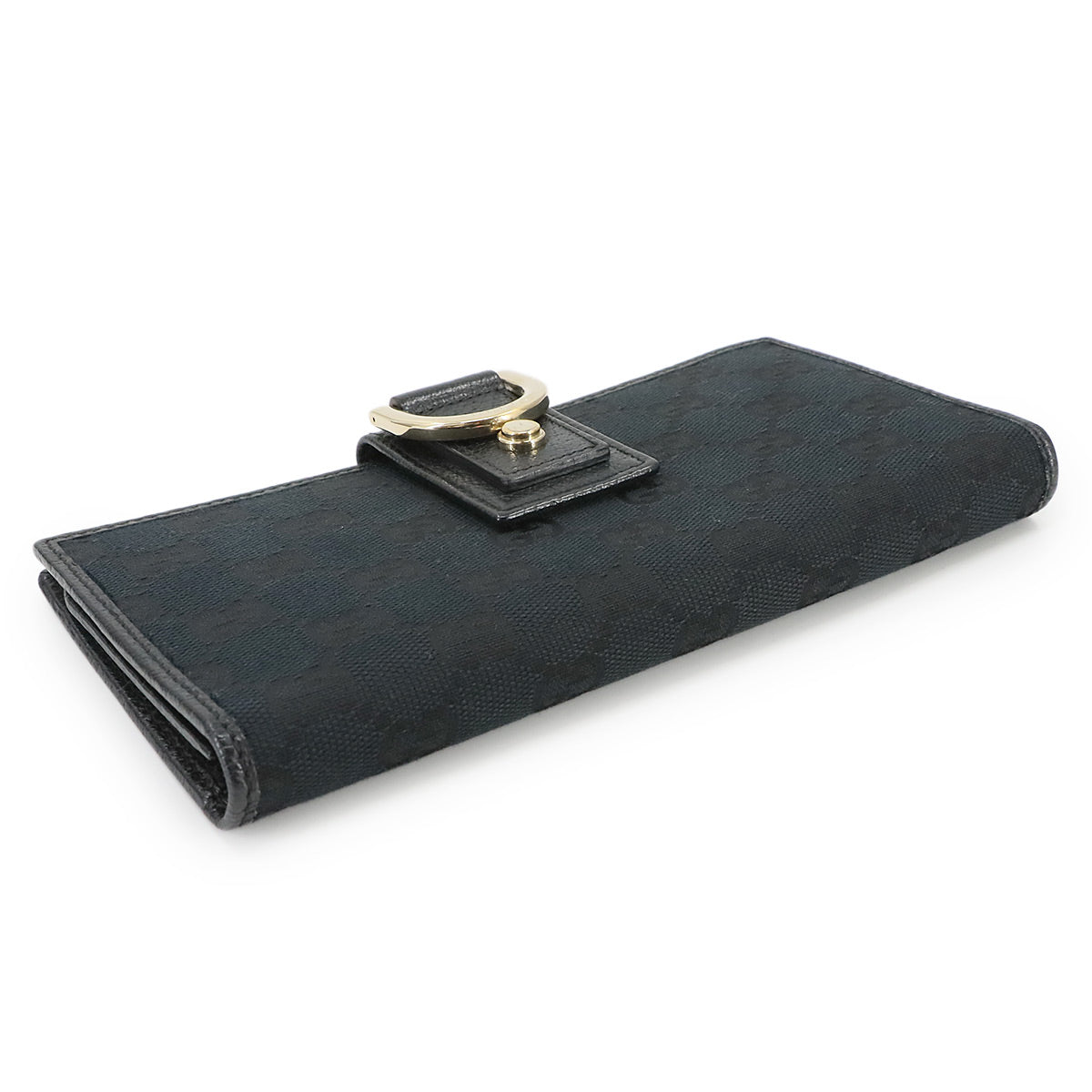 Abbey GG Canvas Long Wallet Leather Black 141412 Purse