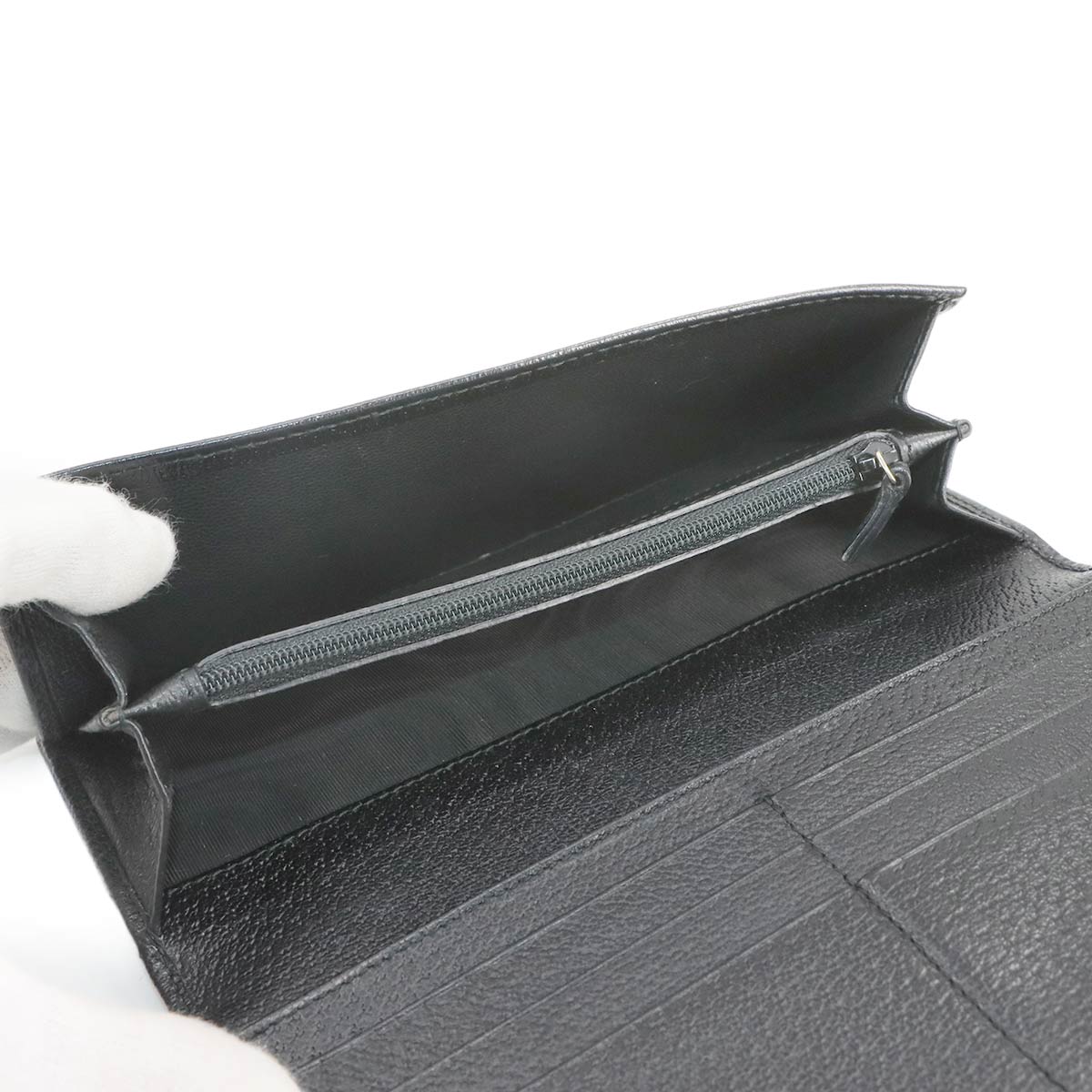 Abbey GG Canvas Long Wallet Leather Black 141412 Purse