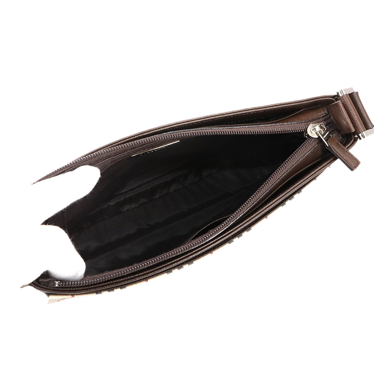 Plaid Shoulder Bag Canvas Leather Beige Brown Purse