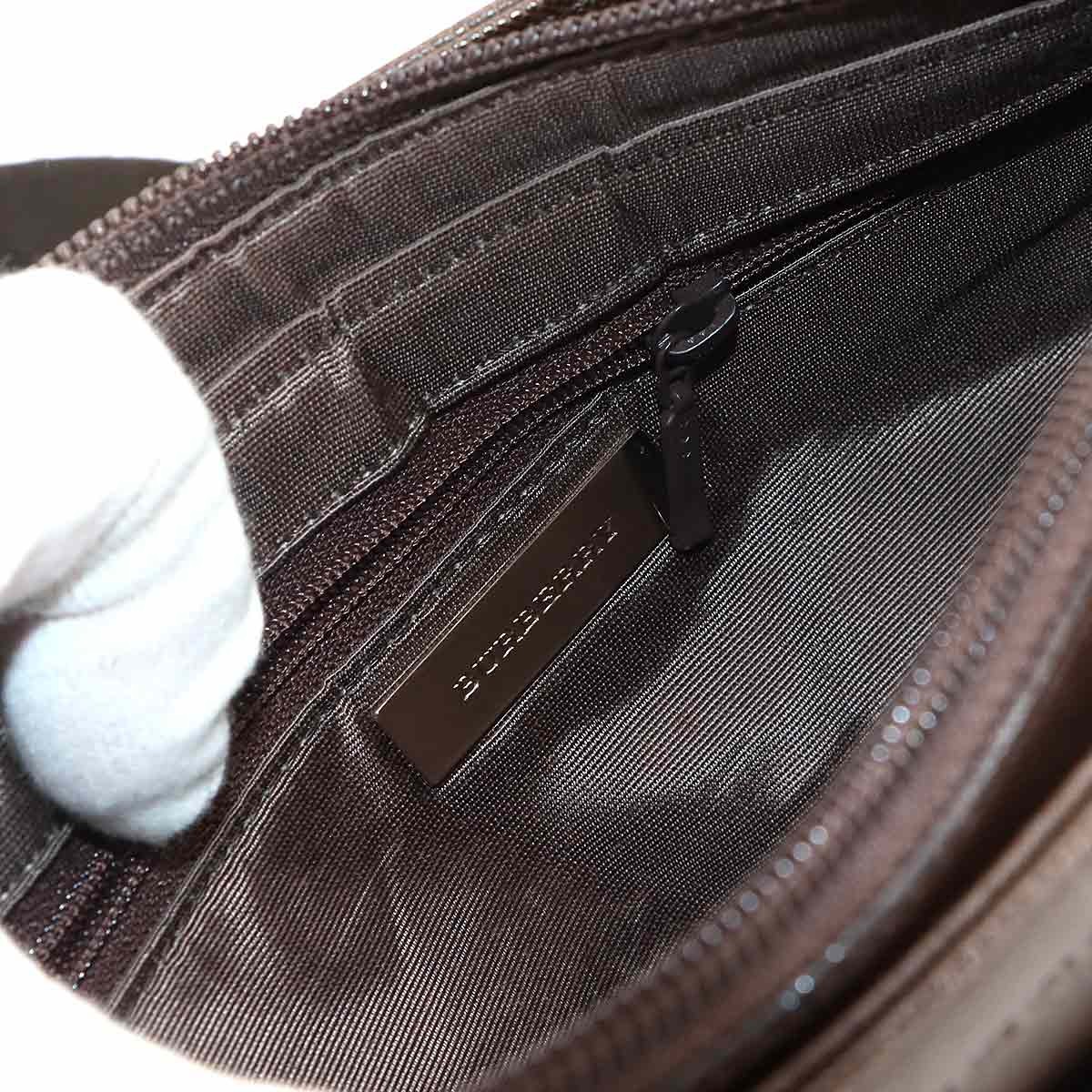 Plaid Shoulder Bag Canvas Leather Beige Brown Purse