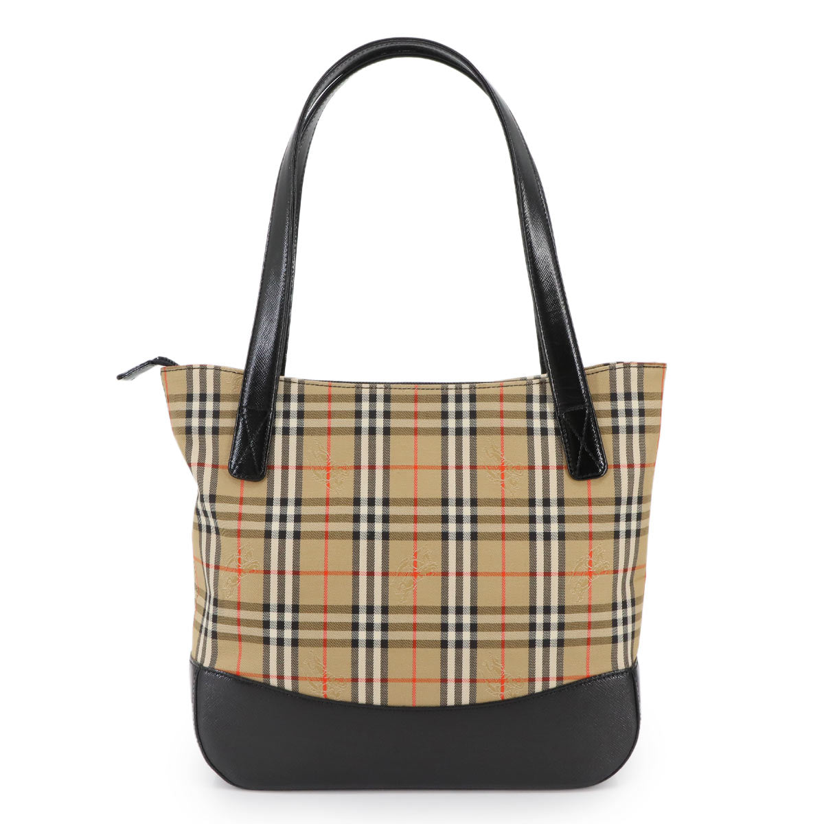 Plaid Hand Bag Canvas Leather Beige Black Haymarket