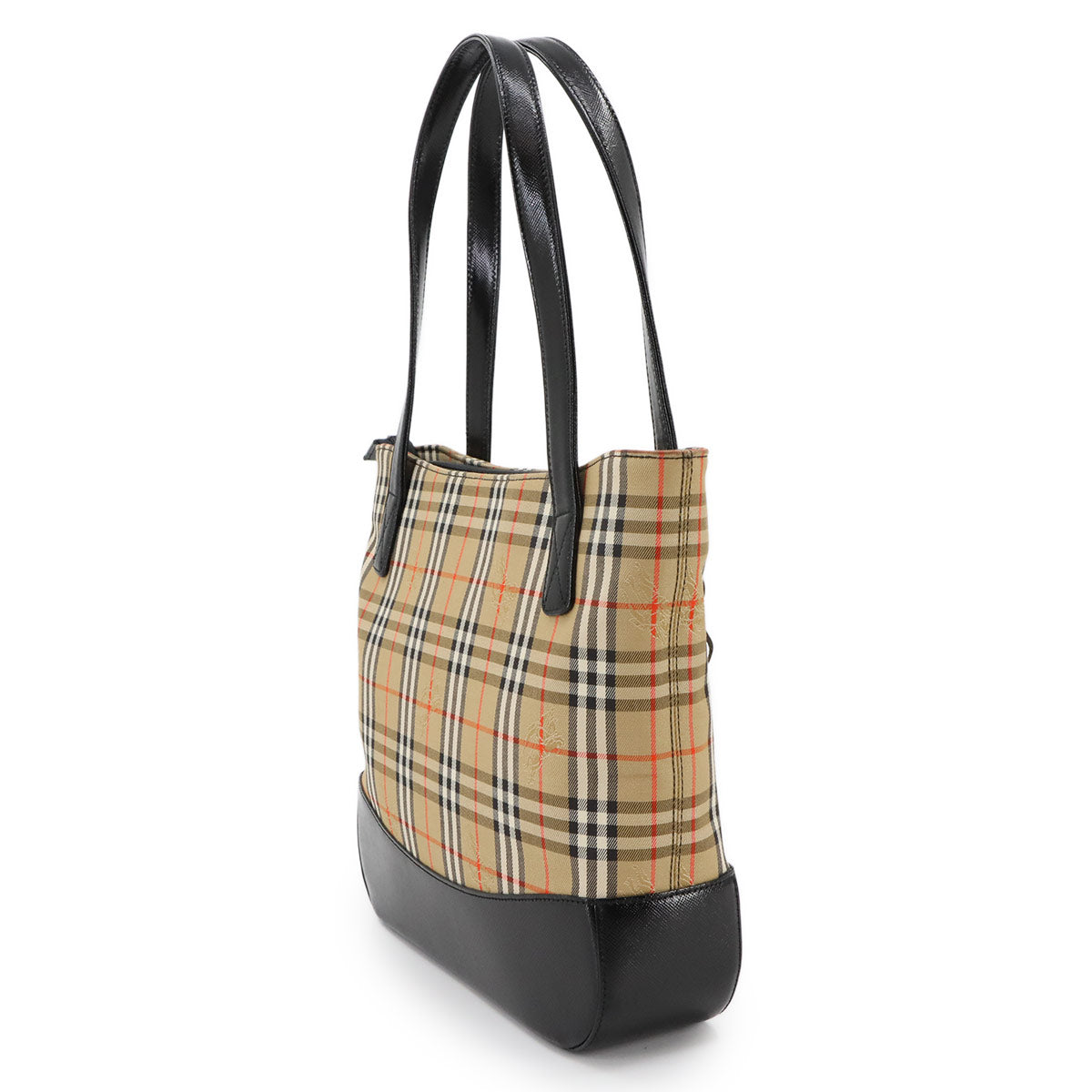 Plaid Hand Bag Canvas Leather Beige Black Haymarket