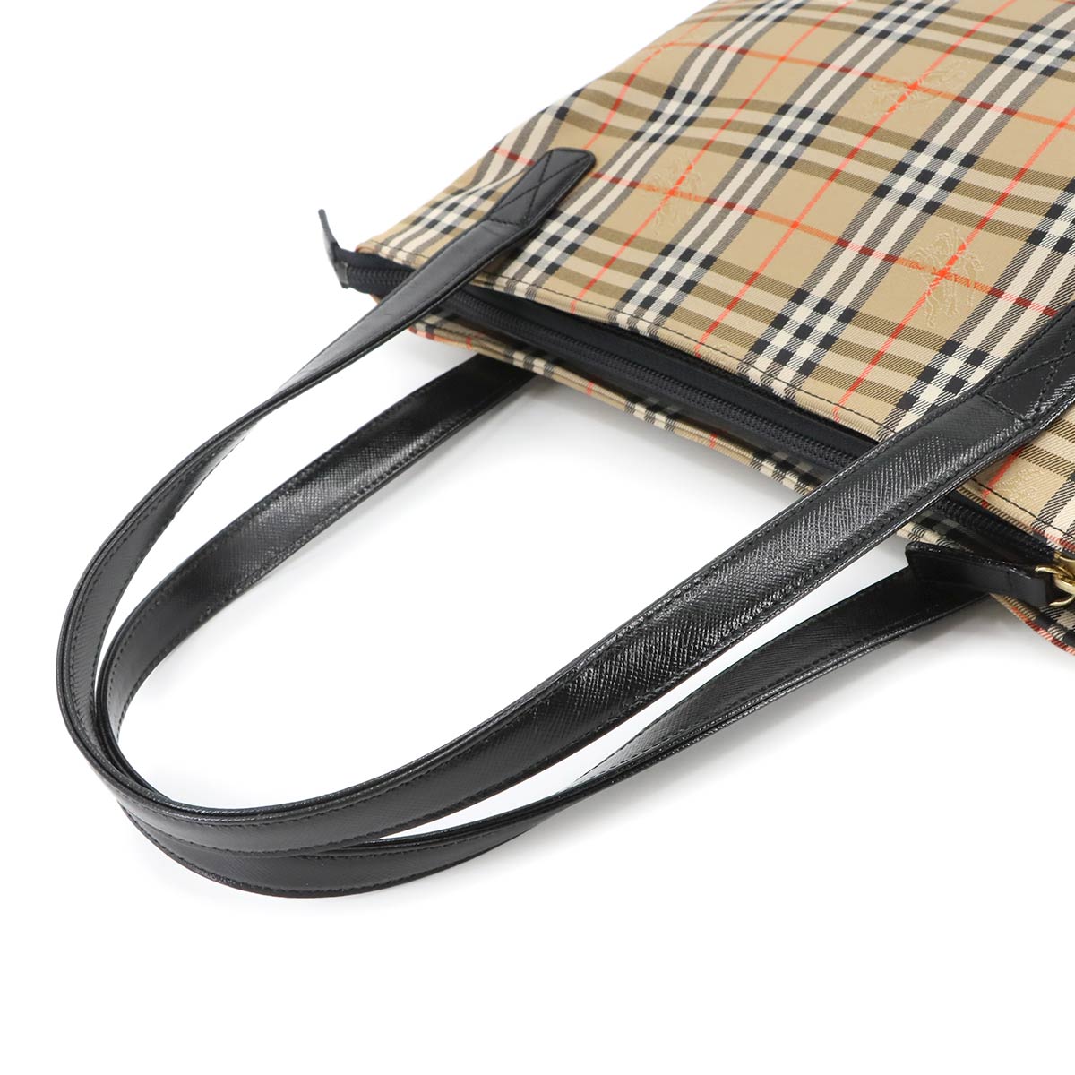 Plaid Hand Bag Canvas Leather Beige Black Haymarket