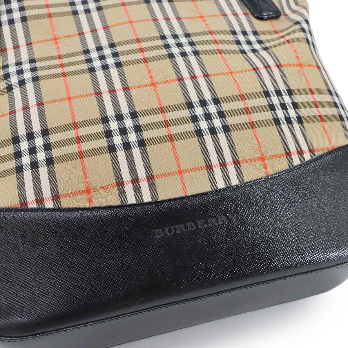 Plaid Hand Bag Canvas Leather Beige Black Haymarket