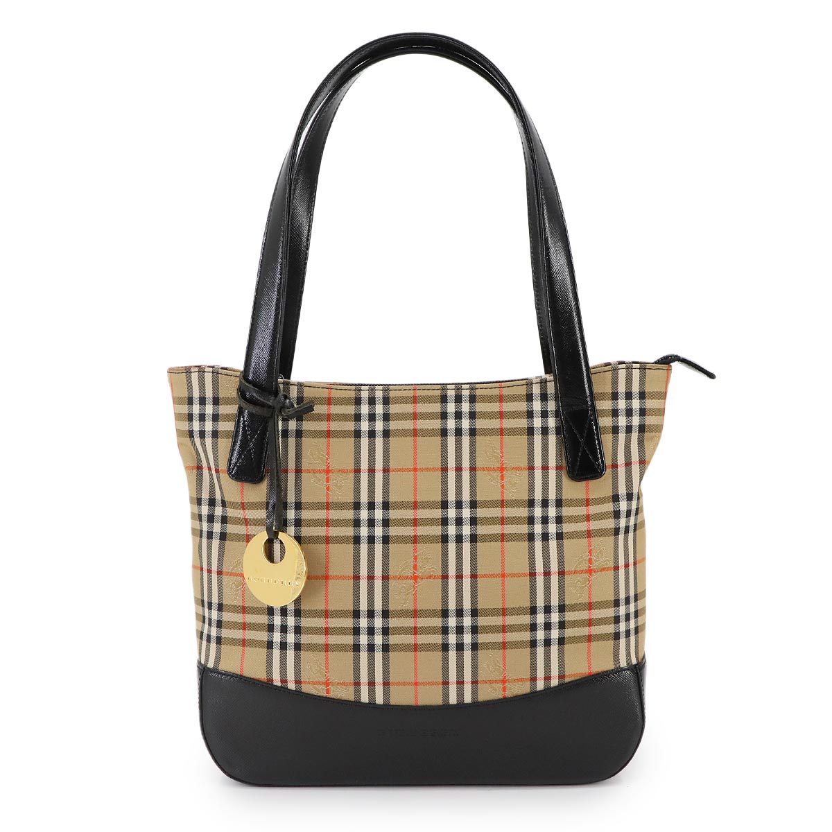 Plaid Hand Bag Canvas Leather Beige Black Haymarket