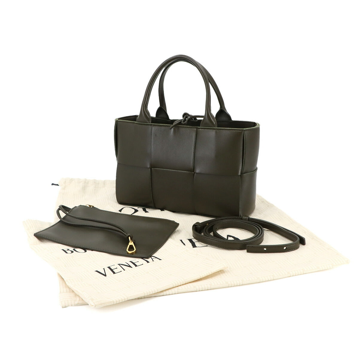 Intrecciato Mini Arco Hand Shoulder Bag Leather Khaki