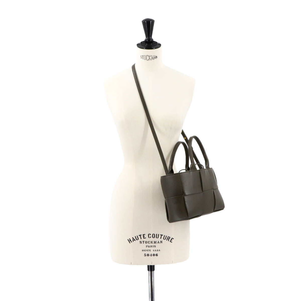 Intrecciato Mini Arco Hand Shoulder Bag Leather Khaki