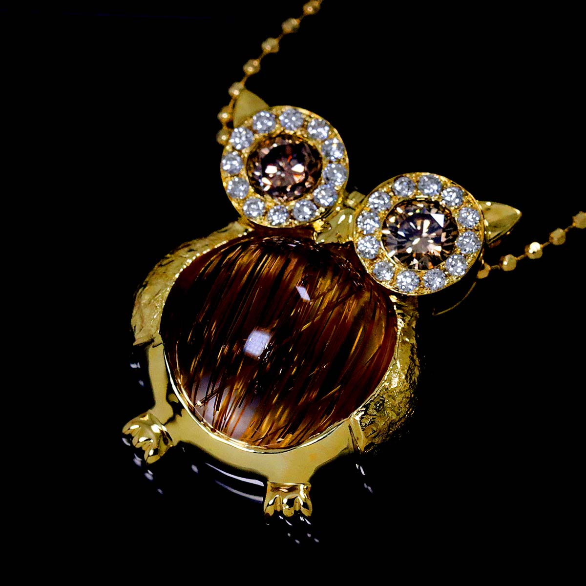 Rutile Quartz 4.80ct Diamond 0.30ct/0.10ct Necklace 18K K18 YG 750