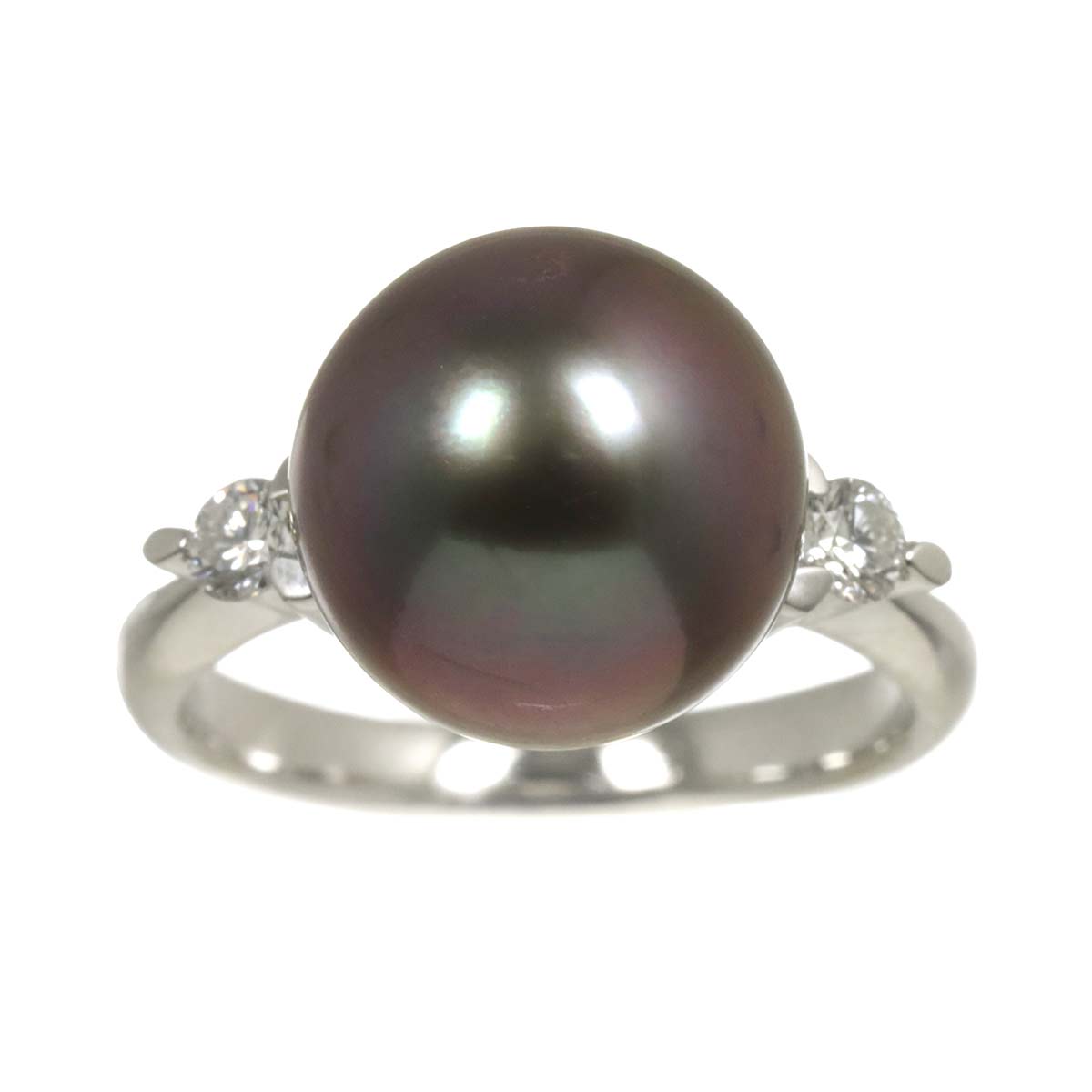 Black South Sea pearl 12.5mm Diamond 0.25ct Ring Pt 7.5(US)