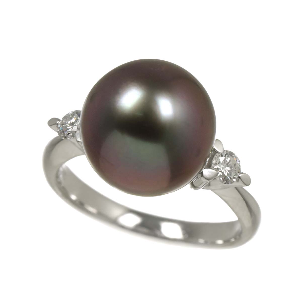 Black South Sea pearl 12.5mm Diamond 0.25ct Ring Pt 7.5(US)