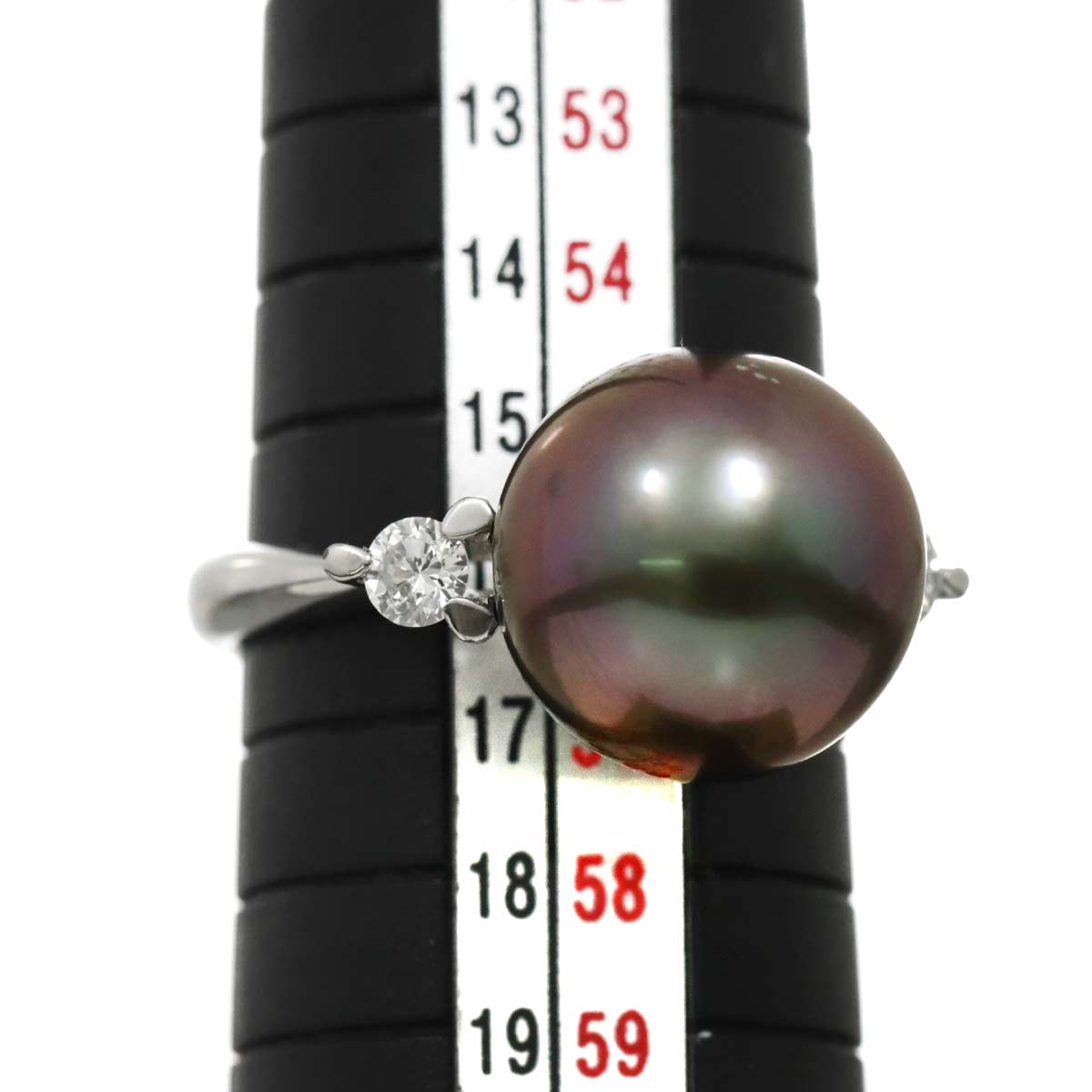 Black South Sea pearl 12.5mm Diamond 0.25ct Ring Pt 7.5(US)