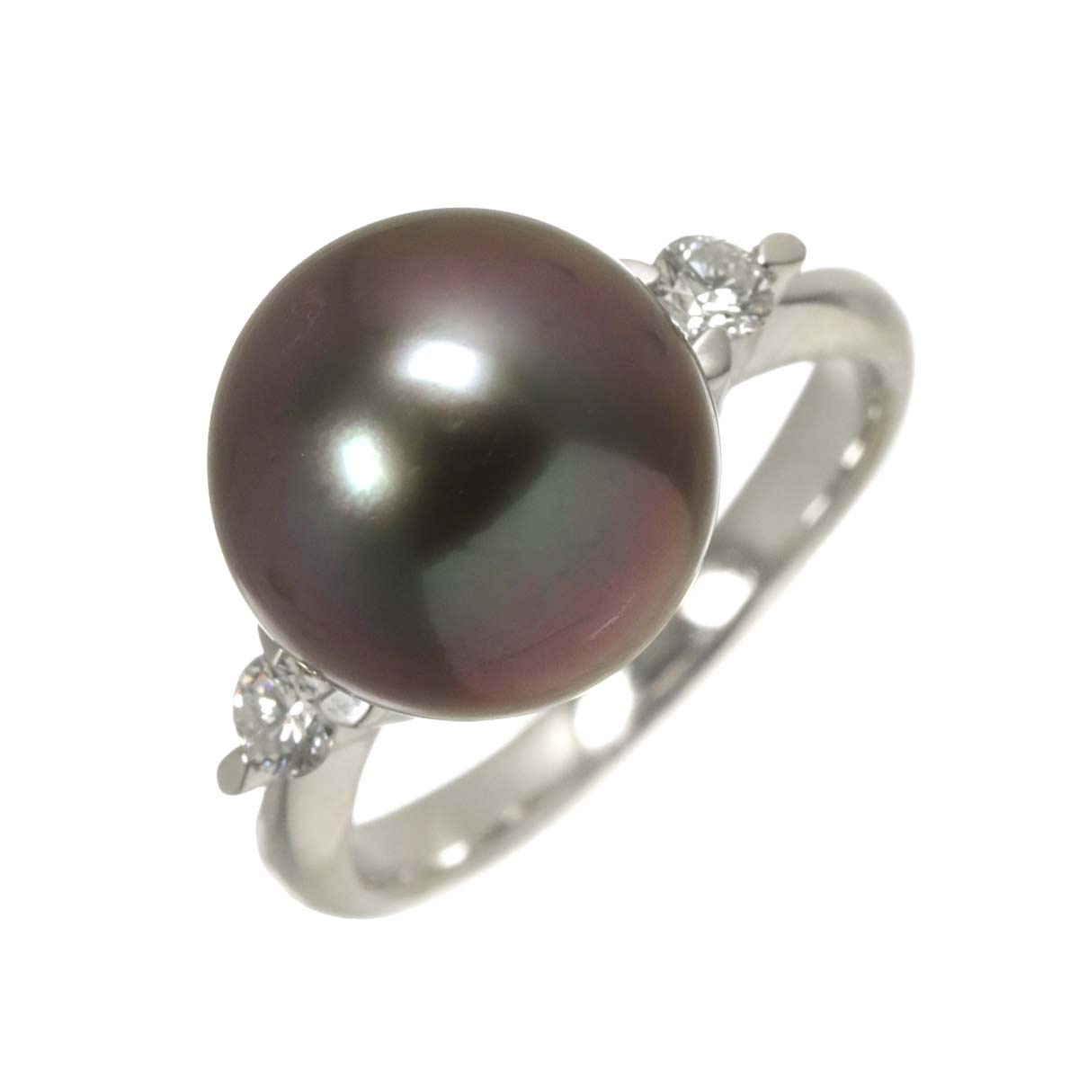 Black South Sea pearl 12.5mm Diamond 0.25ct Ring Pt 7.5(US)