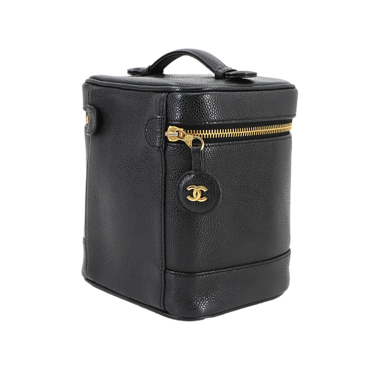 Vanity Hand Bag Caviar Skin Leather Black A01998 Vintage Purse