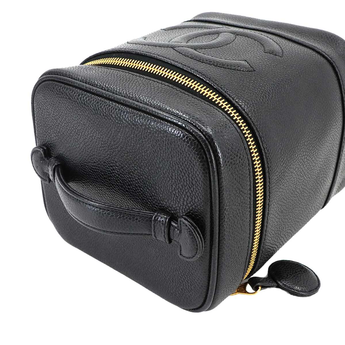 Vanity Hand Bag Caviar Skin Leather Black A01998 Vintage Purse