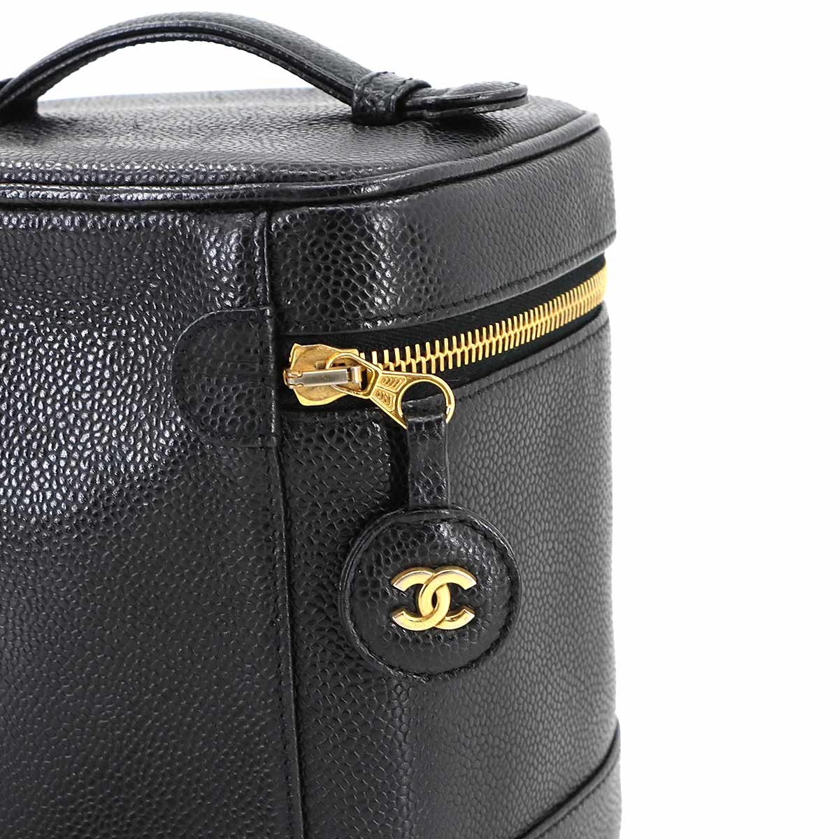 Vanity Hand Bag Caviar Skin Leather Black A01998 Vintage Purse