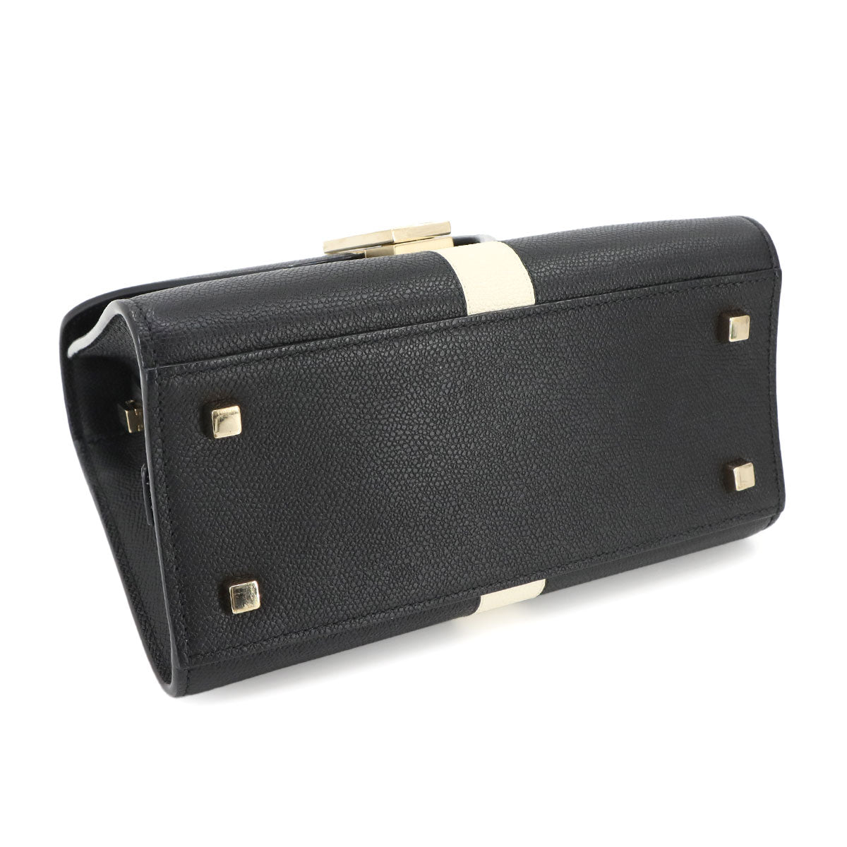 Mini Iside 2way Hand Shoulder Bag Leather Black White Purse