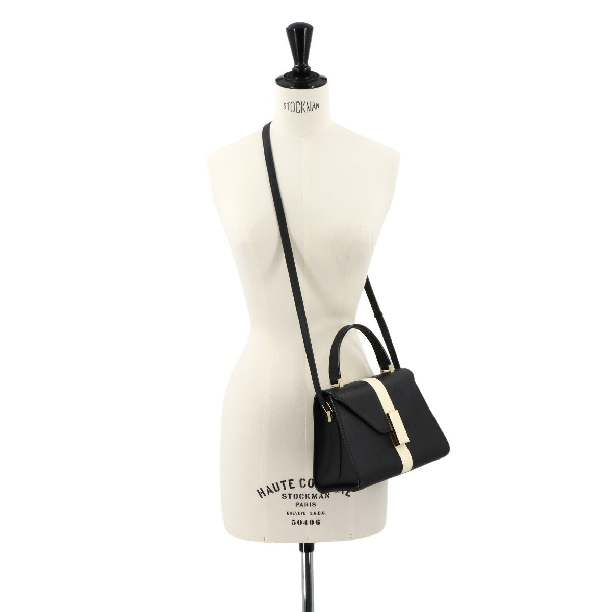 Mini Iside 2way Hand Shoulder Bag Leather Black White Purse