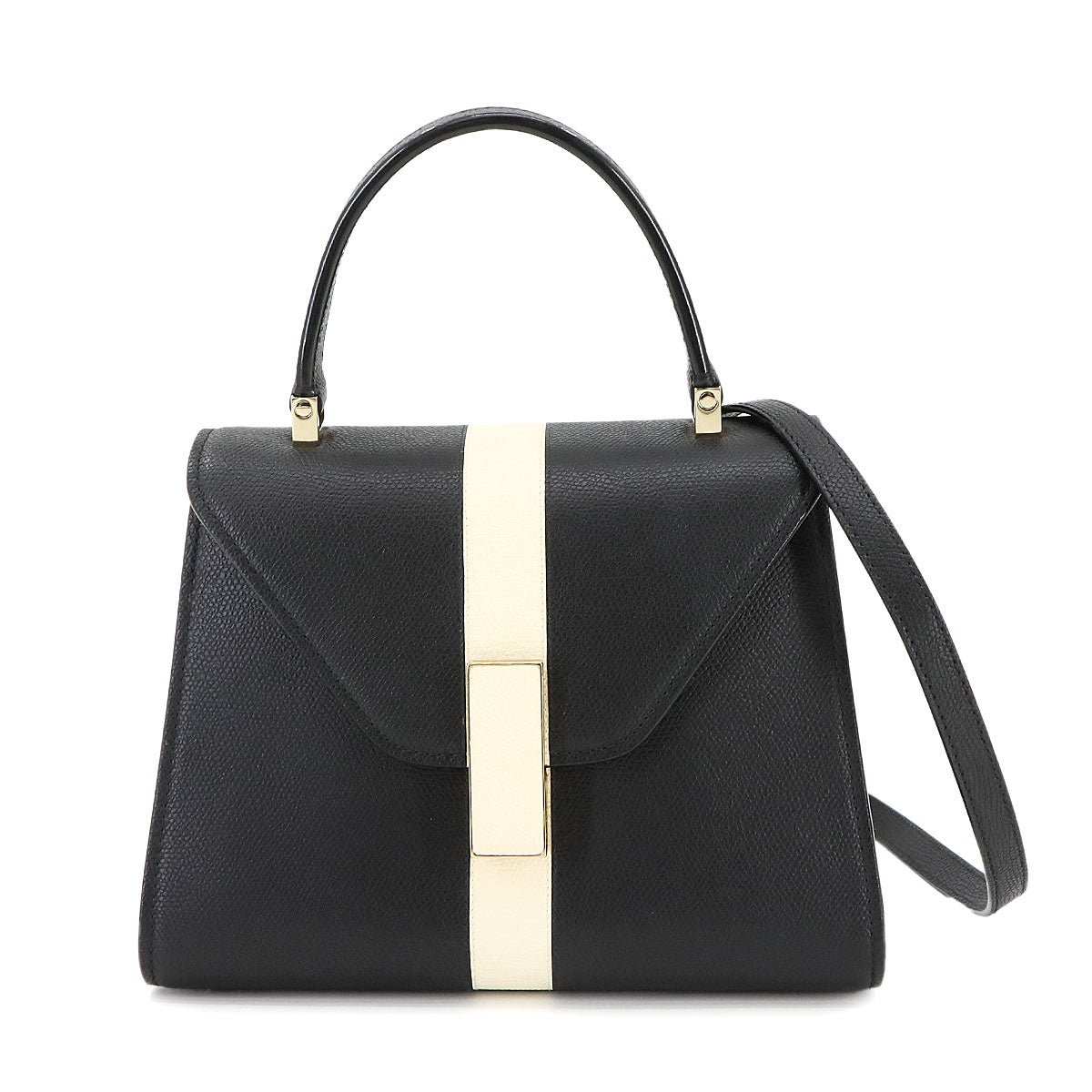 Mini Iside 2way Hand Shoulder Bag Leather Black White Purse