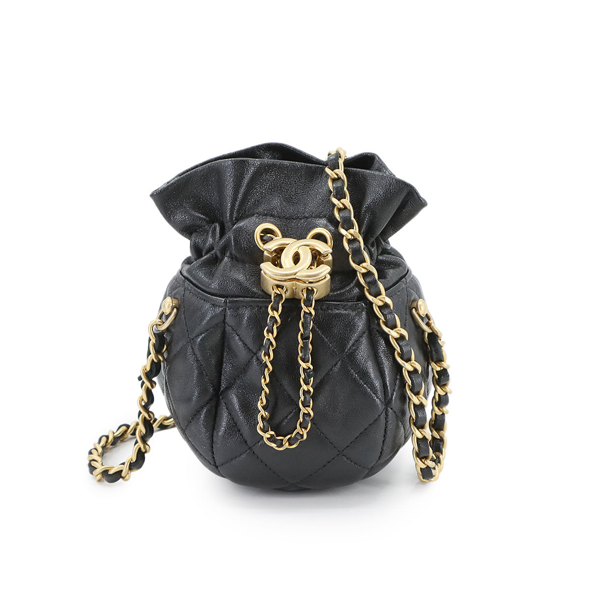 Matelasse Chain Shoulder Bag Leather Black Purse