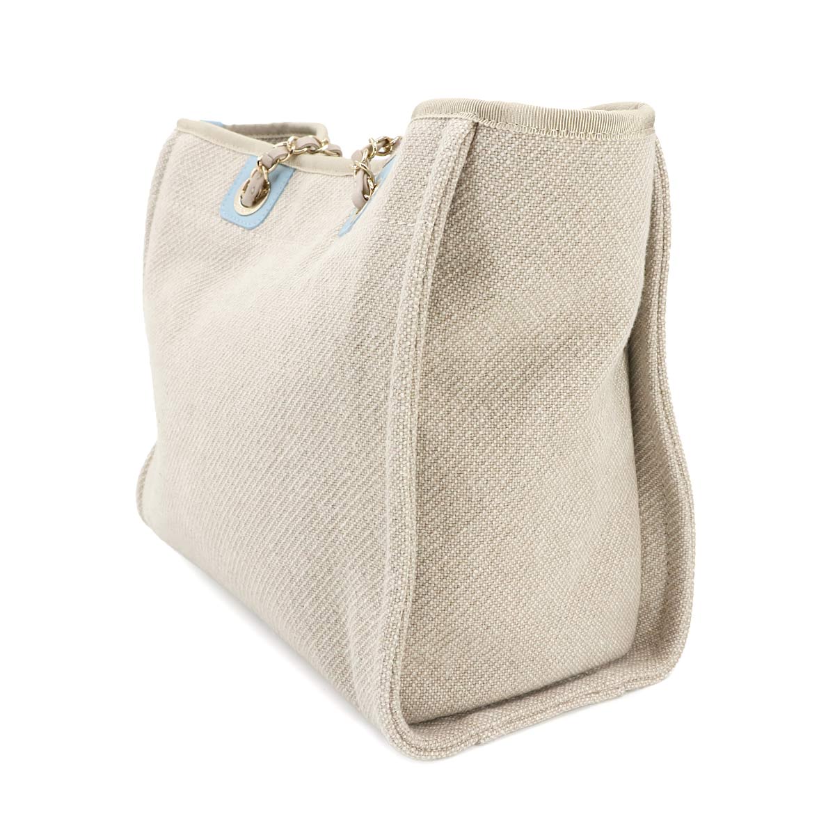 Deauville MM Chain Tote Bag Canvas Leather Beige A67001 Purse