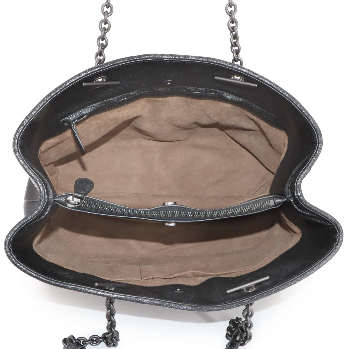 Intrecciato Chain Tote Bag Leather Black