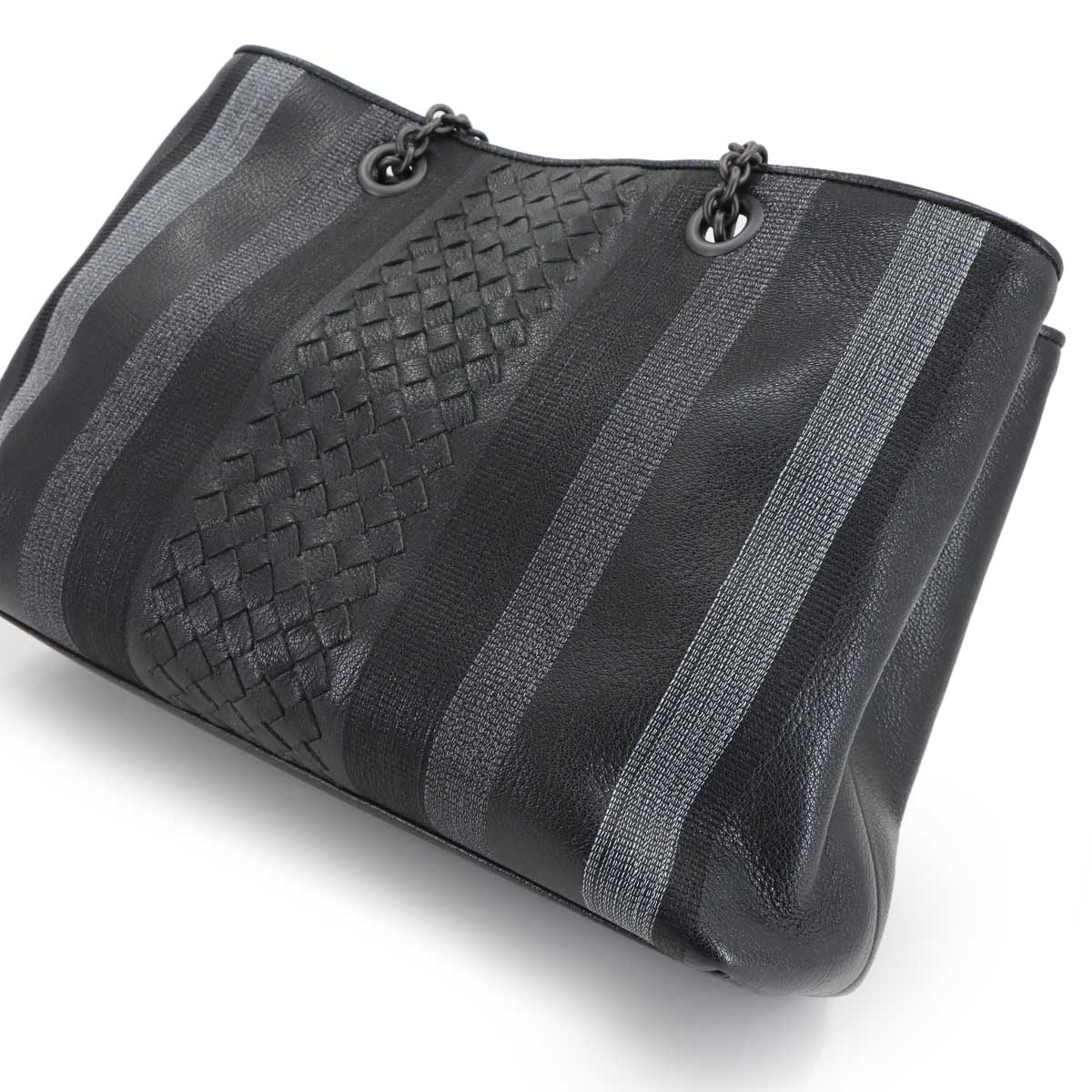 Intrecciato Chain Tote Bag Leather Black