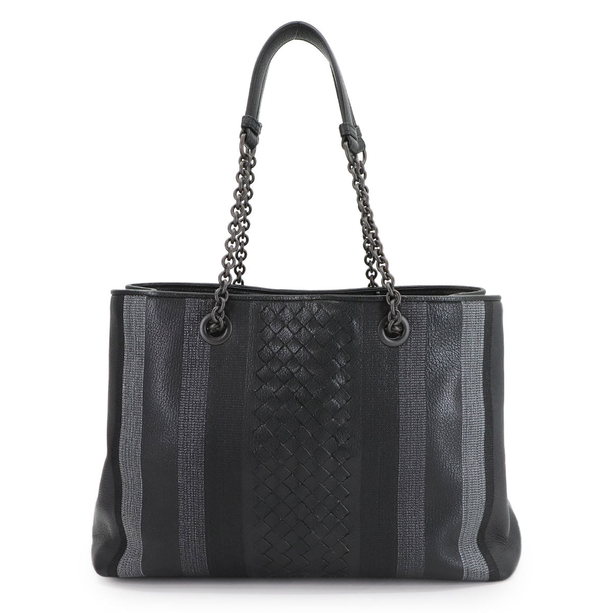 Intrecciato Chain Tote Bag Leather Black