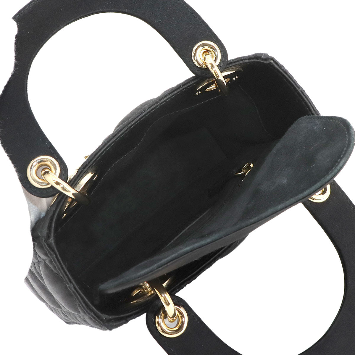 Lady Dior Mini Hand Shoulder Bag Rhinestone Satin Black