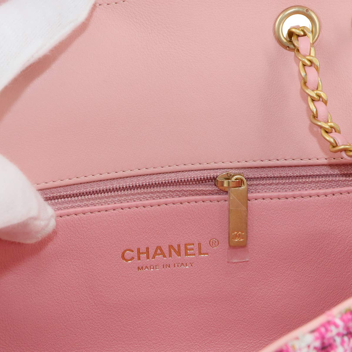 CC Filigree Chain Shoulder Bag Tweed Pink A93340 Purse