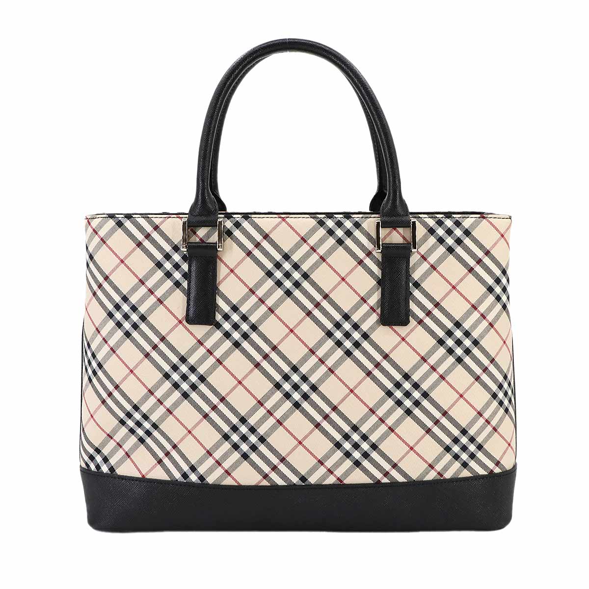 Plaid Hand Bag Canvas Leather Beige Black Purse