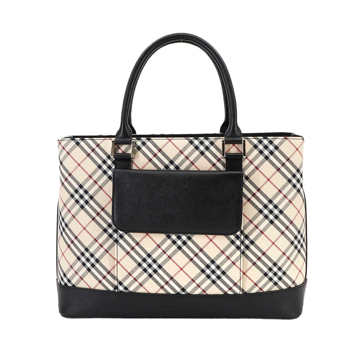 Plaid Hand Bag Canvas Leather Beige Black Purse