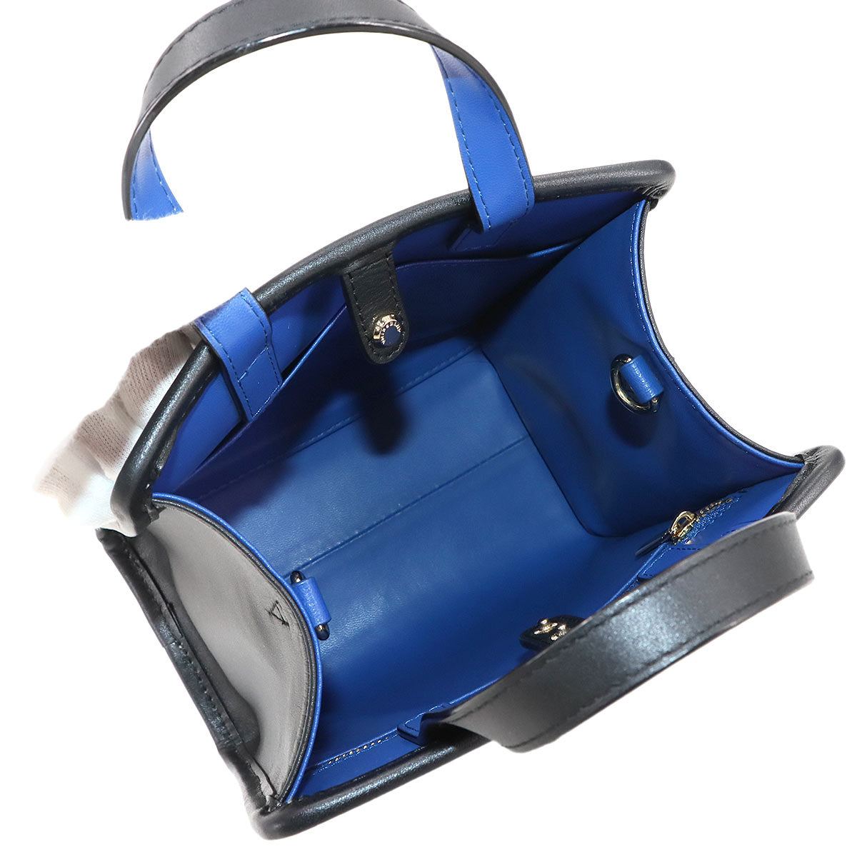 2way Hand Shoulder Bag Leather Black Blue