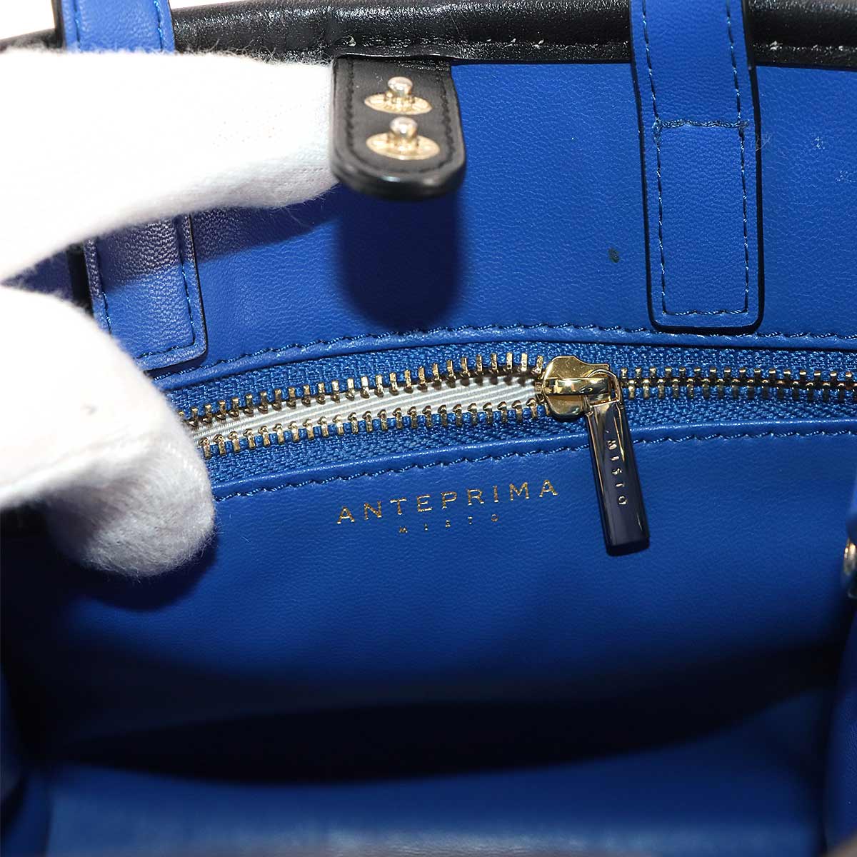 2way Hand Shoulder Bag Leather Black Blue